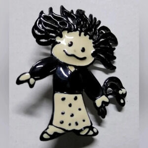 Steinmetz Brooch Pin Wild Girl Black White Enamel Signed SFG 1970s